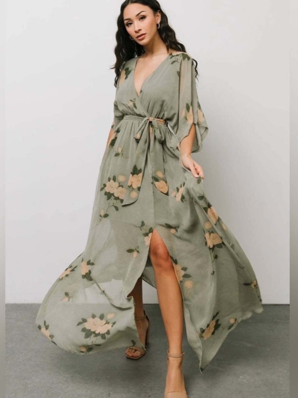 Baltic Born Kia Kimono Maxi Dress Olive Floral M NWT